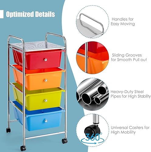 Vista 67 de GOFLAME Carrito de almacenamiento con ruedas de 4 cajones, carrito organizador móvil multiusos, carrito de utilidad para la oficina en casa