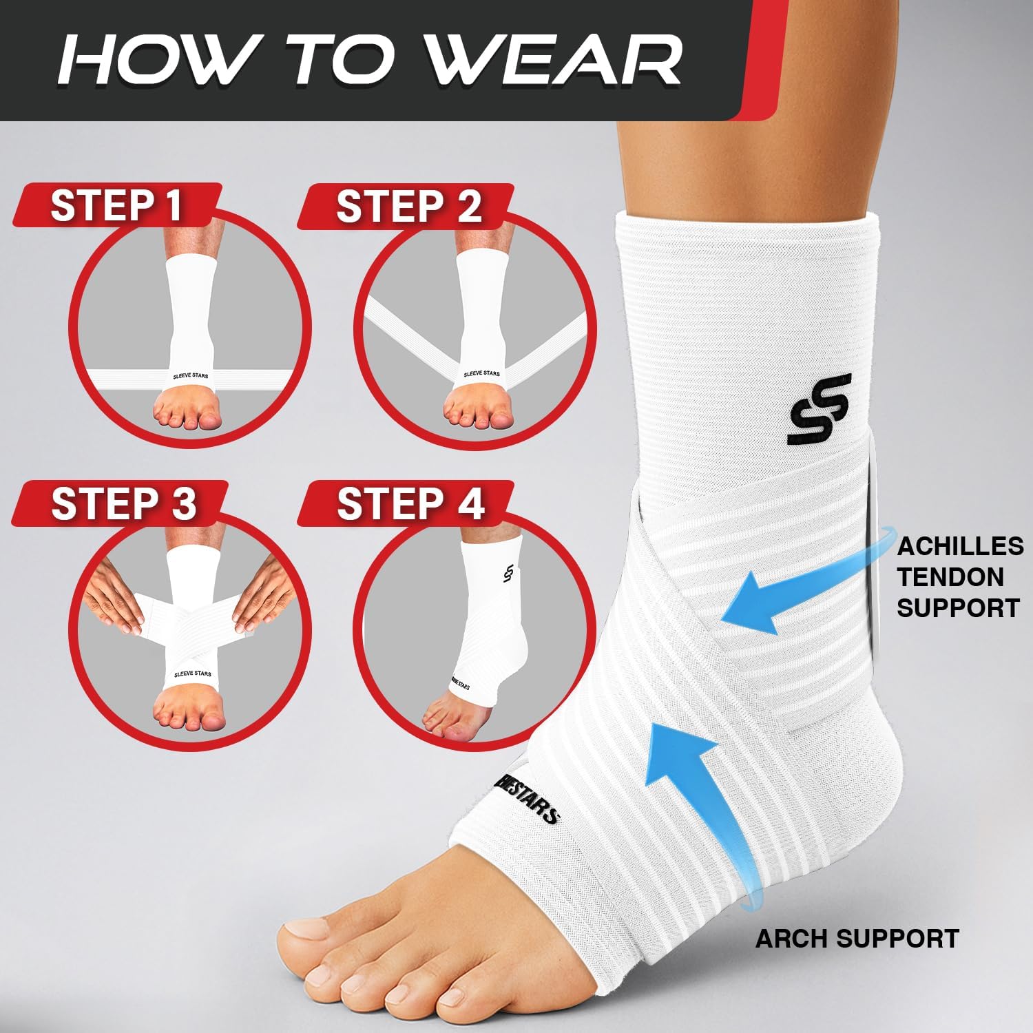 Sleeve Stars Ankle Brace for Women & Men, Ankle Wrap for Sprained Ankle, Compression Sleeve for Plantar Fasciitis Relief, Easy Customizable Support: w/Removable Strap (Single/S:9"-10"/White) - Image 7