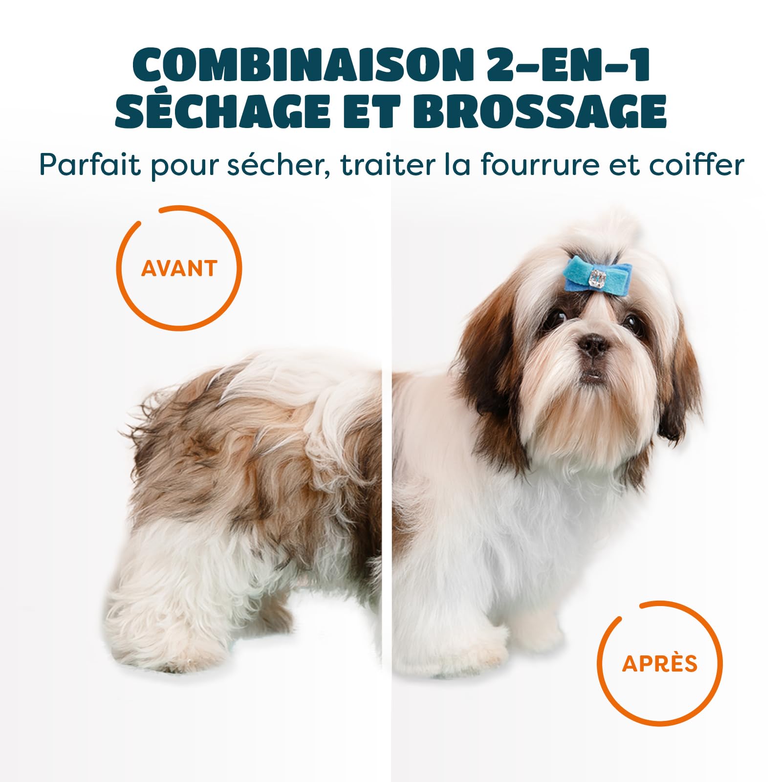 Sèchoir pour Chien et Chats 2 en 1 | Séchoir Pulseur Portable et Silencieux avec Brosse à Lisser | Température Ajustable | pour Chiens et Chats Petits et Moyens