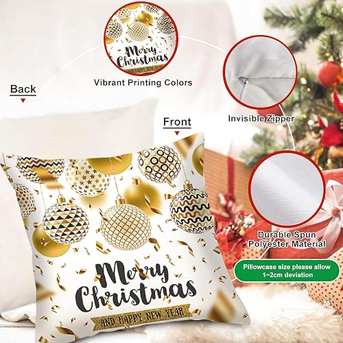 Miniatura 4 de Juego de 4 fundas de almohada de Navidad de color oro blanco, 18 x 18 pulgadas, decoraciones de Navidad súper suaves, para sofá, decoración de cojín