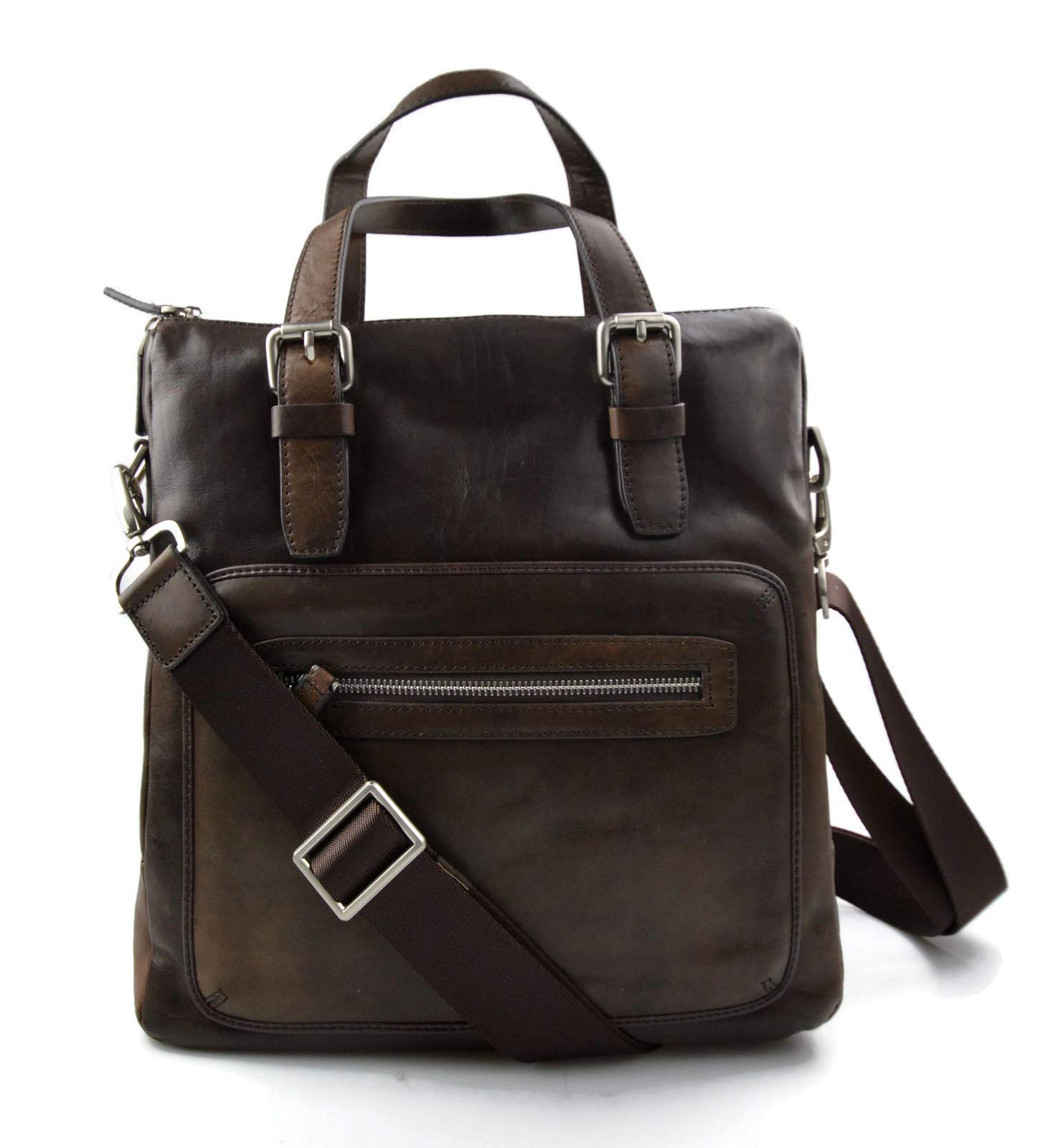 Sac postier en cuir marron pour notebook et tablette - 8