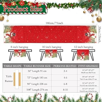 Watercolor Red and Black Christmas Trees Santa Merry Xmas Table Runner, Winter Holiday Kitchen Dining Table Decoration for Indoor Outdoor Home Party Decor 13 x 71 Inch