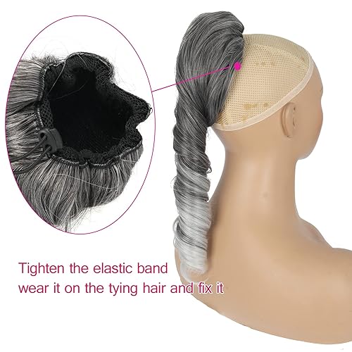 Miniatura 3 de Matthia Extensiones de cabello de sal y pimienta con cordón rizado para mujeres negras extensiones de cabello gris con rizos en espiral de 14