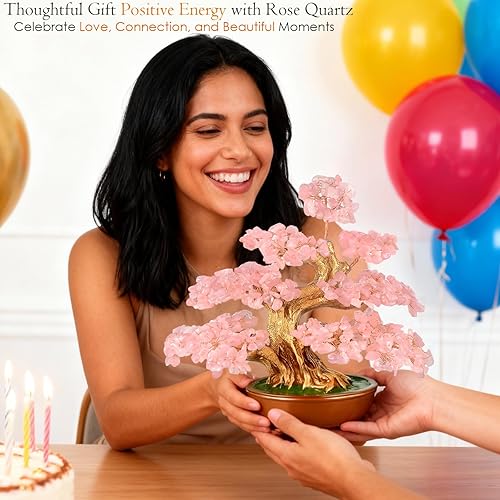 Miniatura 4 de Crystal Tree fengshui - Árbol de dinero bonsái (árbol de cuarzo rosa con 360 cuentas grandes)