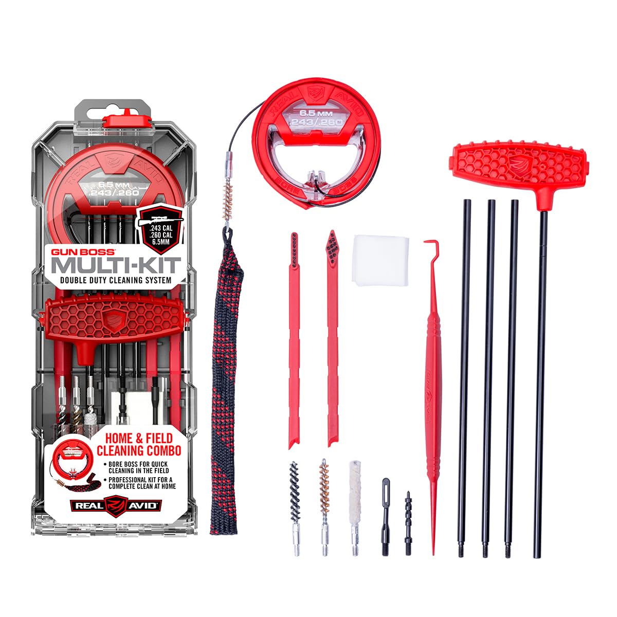Real Avid Cleaning Kit for .243CAL/6mm/.260CAL/6.5MM Caliber Rifles - Gun Cleaning Kit with Gun Snake, Bore Brush Set Cleaning Rod & Rifle Accessories