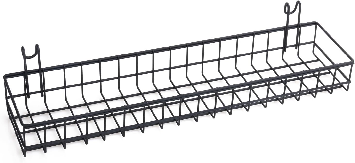 Kaforise Hanging Basket for Wire Wall Grid Panel, Multi-Function Wall Storage and Display Basket, Medium Size, Black Painted