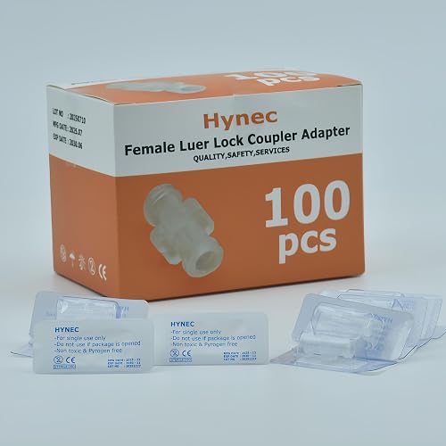 Luer Lock Fittings Series (100 Pack), Individually Wrapped - High-Performance J560M PP - Anti-Slip Grip Syringe Connectors & Caps for Lab & Industrial Use (Coupler - Female to Female)