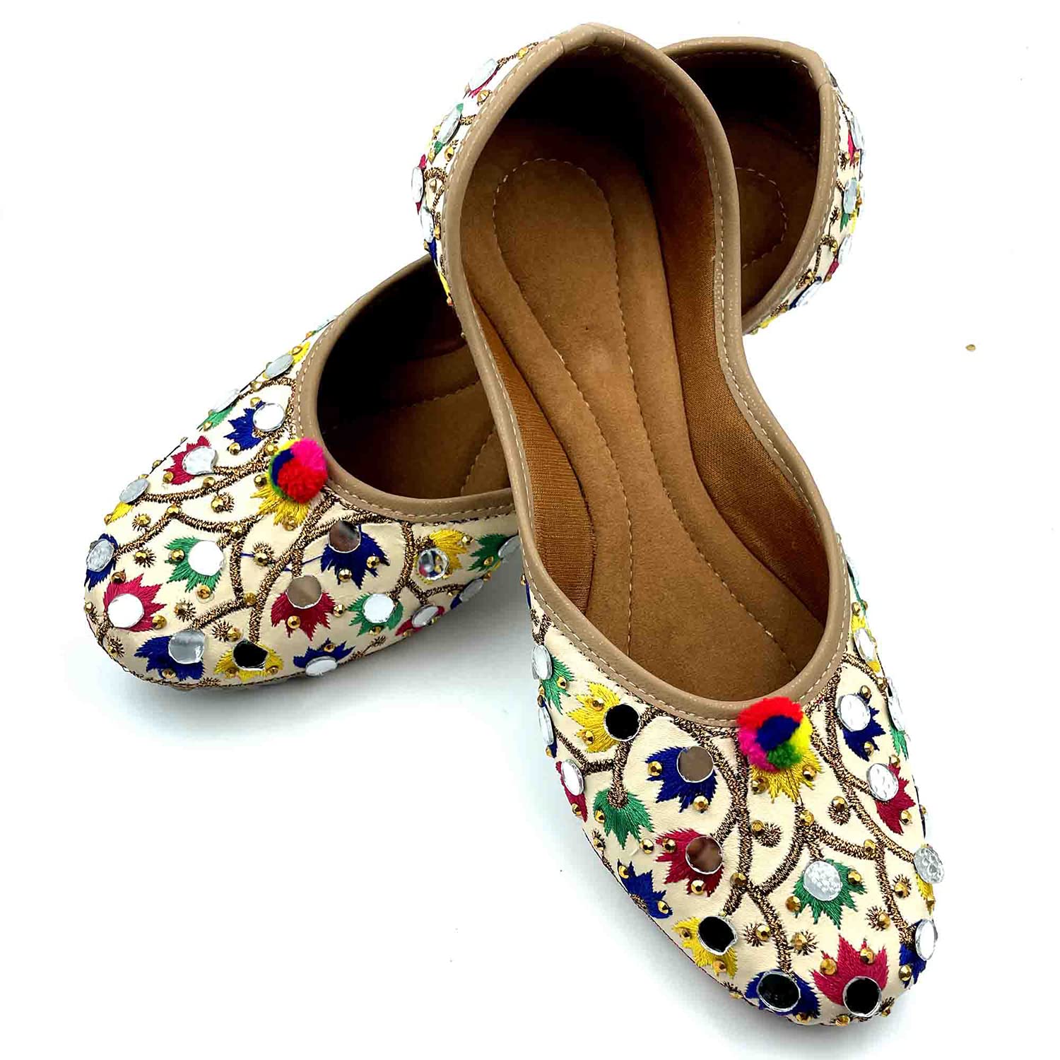 Chandrakala Women's Traditional Handmade Khussa Wedding Bridal Mojari Juti Punjabi Jutti Ethnic Flats,Multicolor (WF104MUL36)