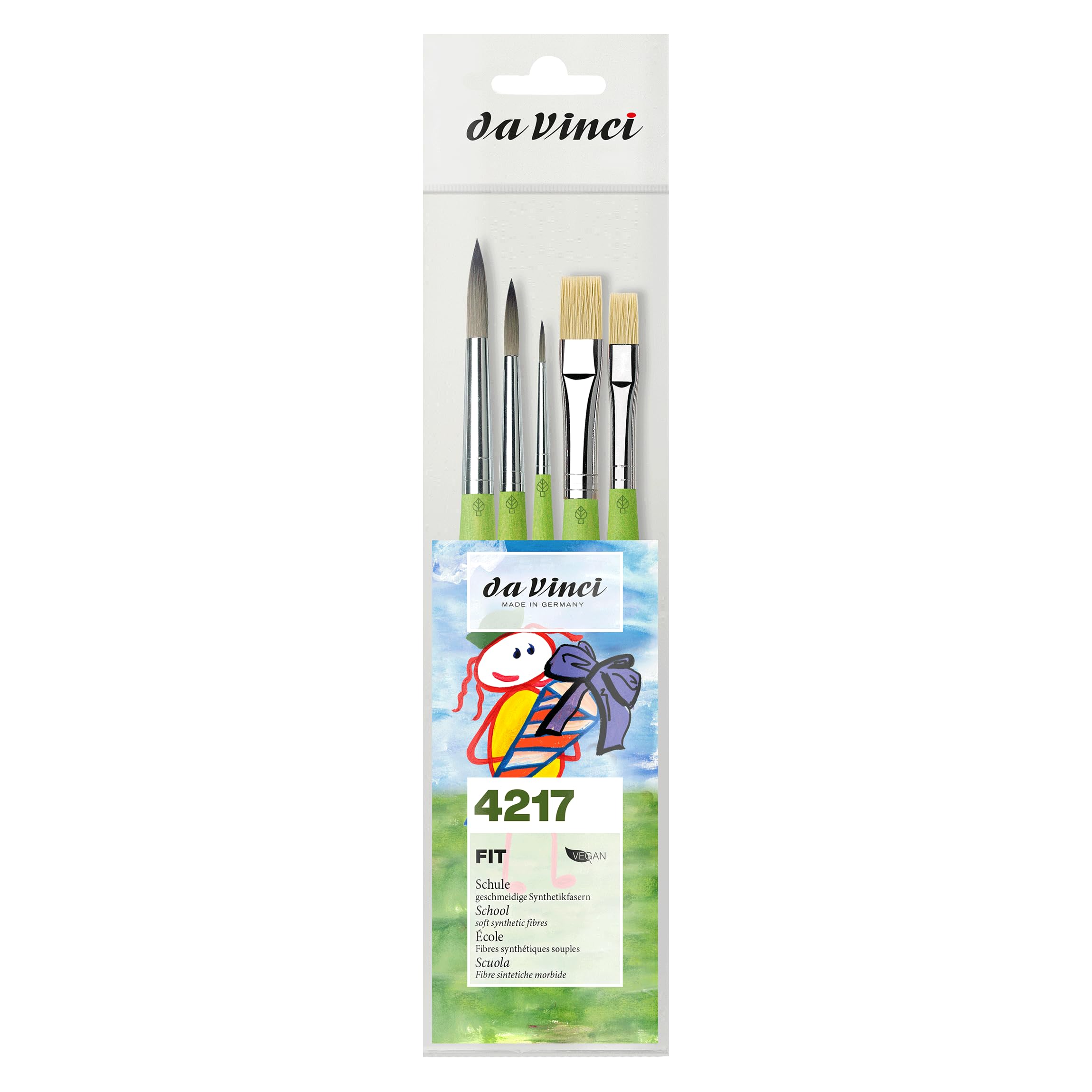 da Vinci, FIT Synthetics & Synthetics Bristle Set, 5 Brushes, Soft Synthetic Fibres, Acrylic, Watercolour, Oil, Tempera, for Hobby and School, Made in Germany, Size 2, 6, 12, 8, 12