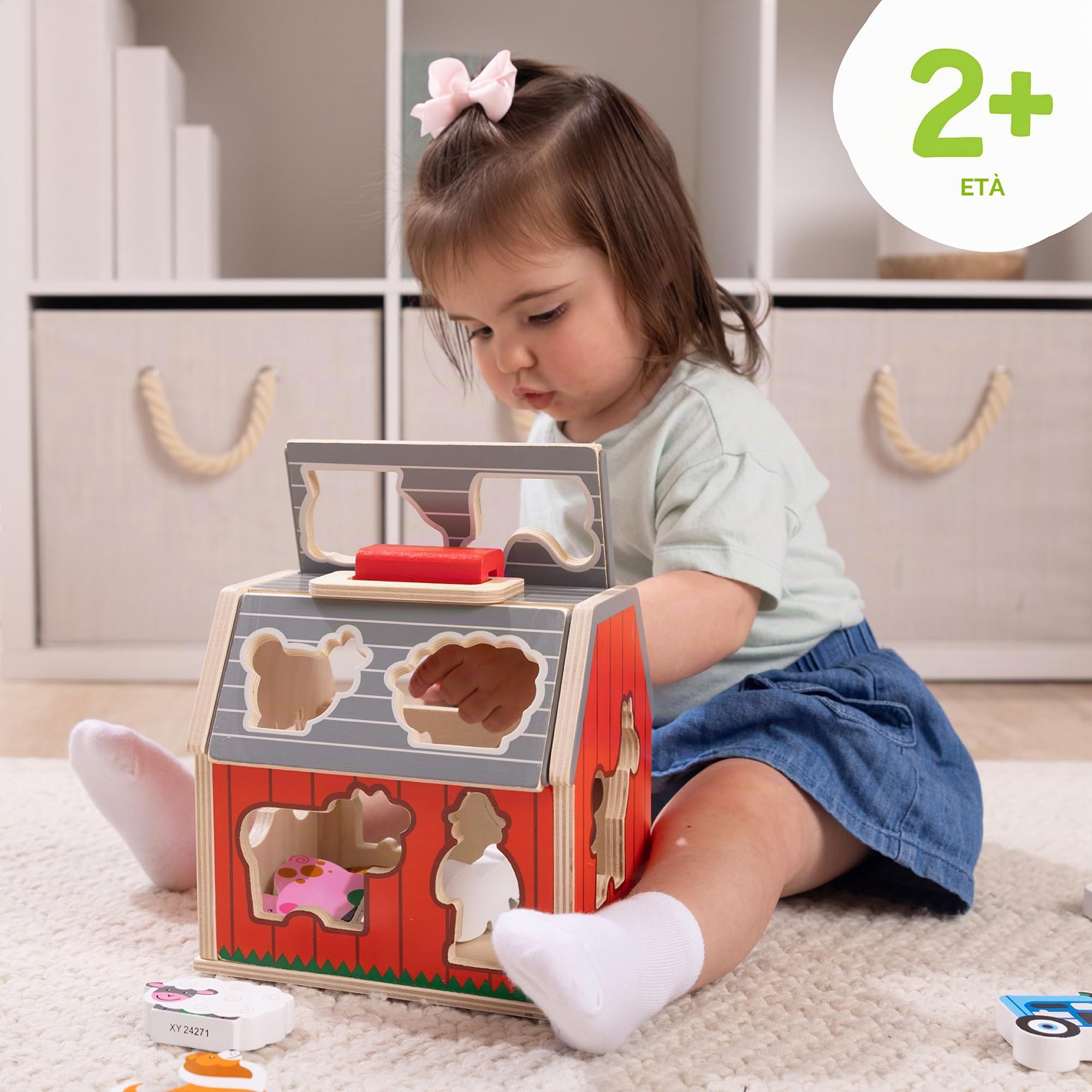 Melissa & Doug Fienile per giochi di incastro portatile in legno con tetto ribaltabile, maniglia e 10 pezzi in legno per giocare alla fattoria