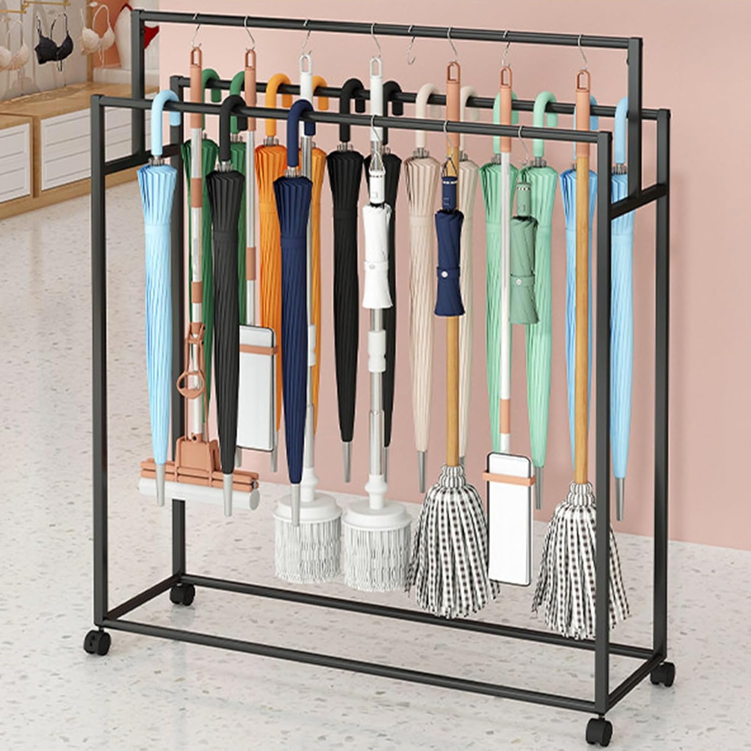 Belt Rack, 3-Tier Belt Organizer With Hooks/Wheels, Ties Scarf Rack Shawls Purse Shelf Storage Holder, Clothing Bedroom Store Boutiques Retail Display Shelves(Black,80x40x135cm)