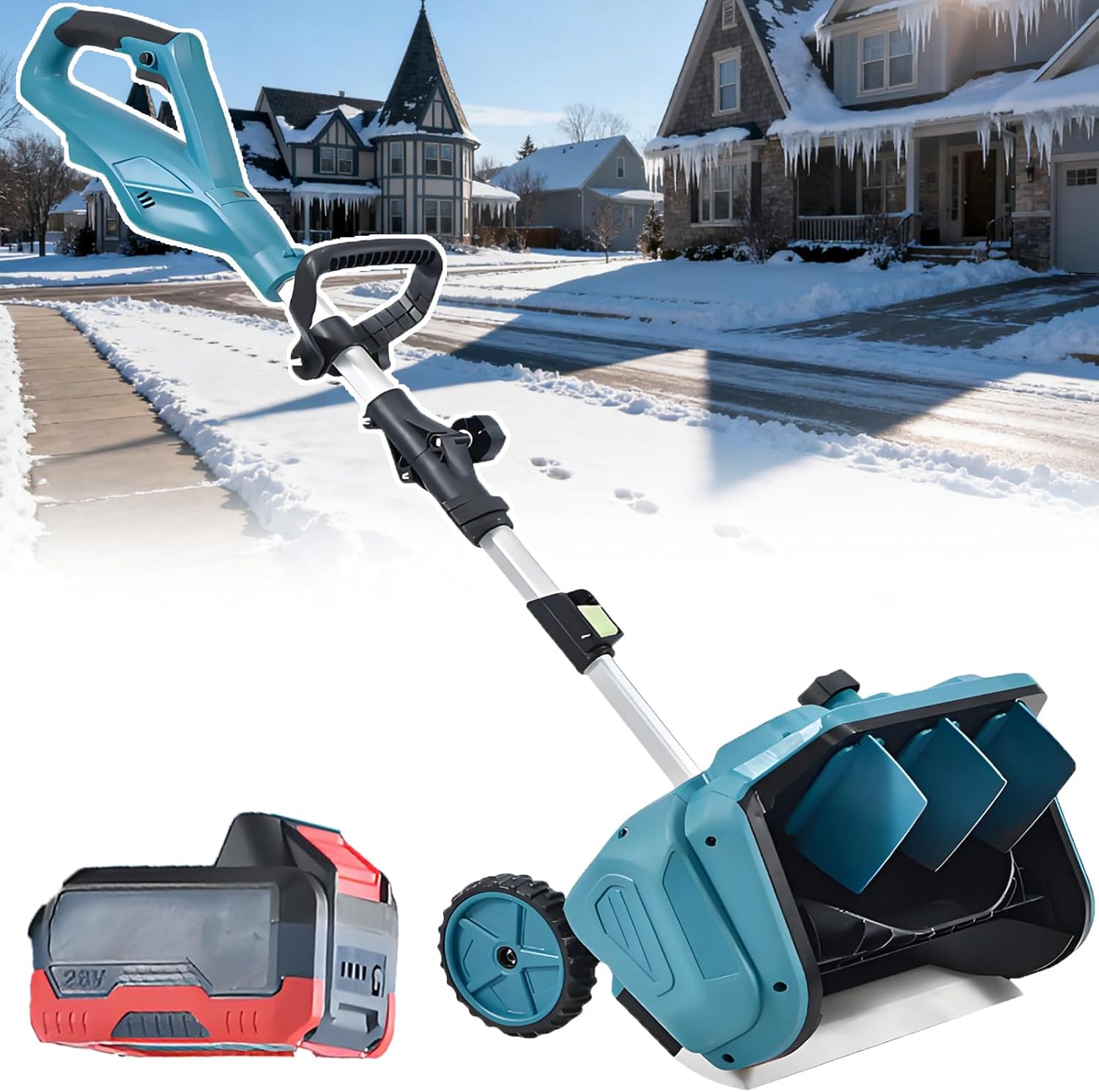 3 Adjustable Snow Blower Cordless - 1000w Brushless Electric Snow Shovel, Snow Sweeping Depth 40.7cm, Snow Throwing Depth 20cm, 30 Minutes Battery Life, DIY Cordless Snowplow 1battery (1battery)