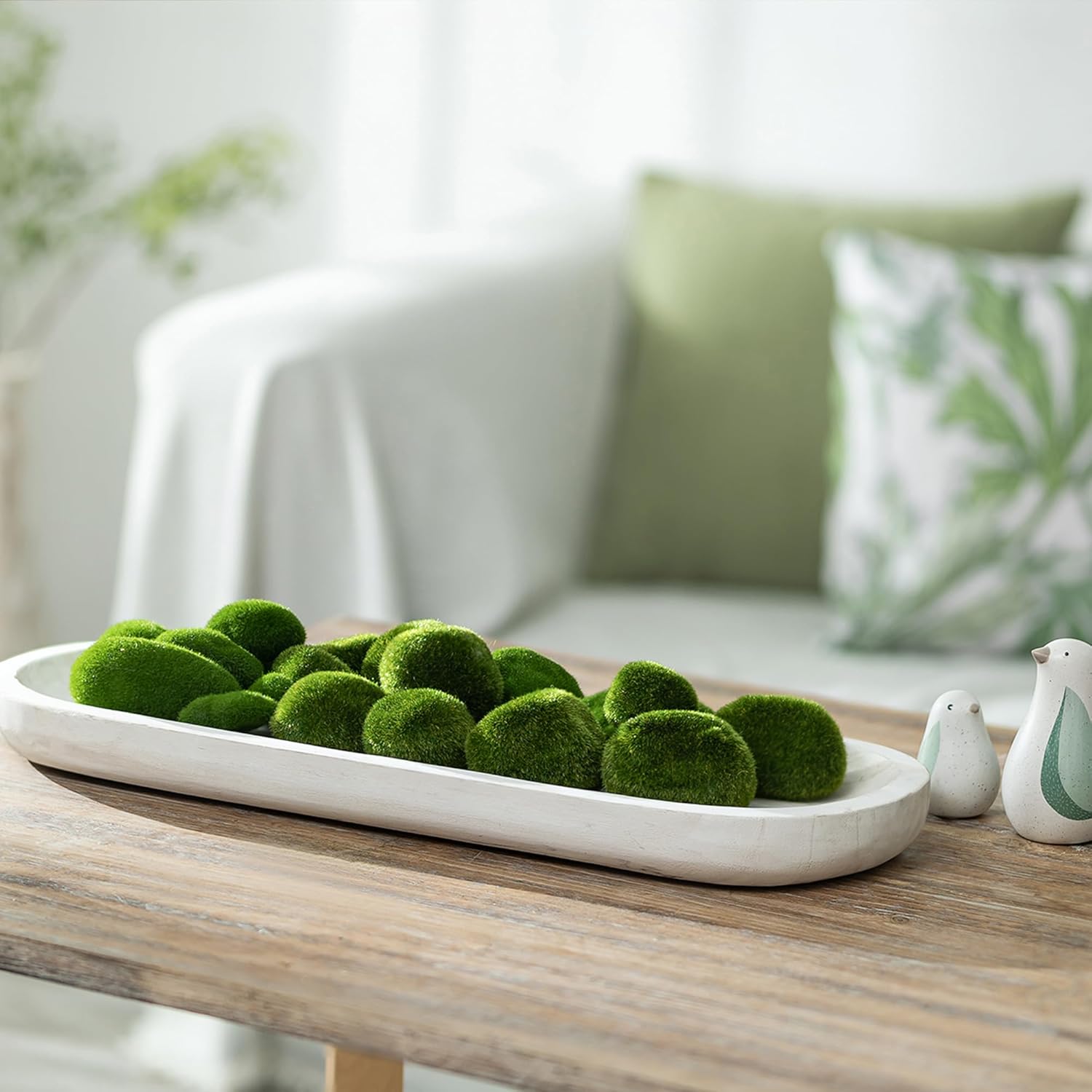 Hanobe Decorative Bowl Large Wooden: 25.5" Extra Long Wood Dough Bowls for Entry Way Table - Farmhouse Coffee Table Decor - Rustic Dining Table Centerpiece Decor, White - Image 3