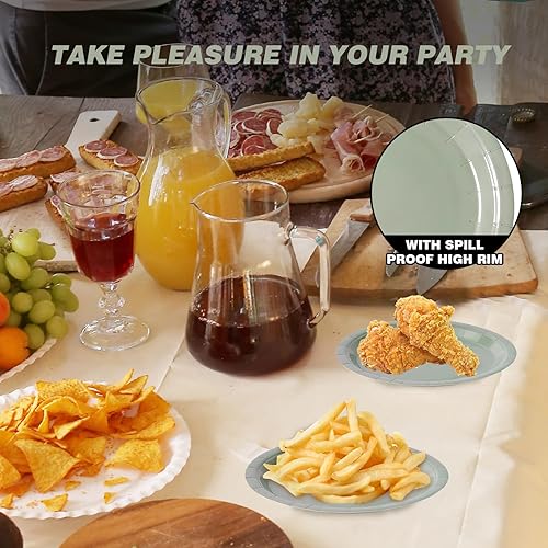 Miniatura 5 de Tyzarglef Platos de papel desechables verde salvia, 50 platos de postre de 7 pulgadas a granel para suministros de fiesta, platos de fiesta de