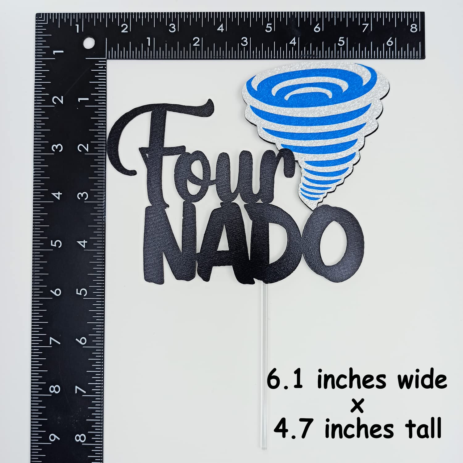 Fournado Tornado 4th Birthday Cake Topper - Glittery, Double-Sided, Pre-Assembled Decor For Tornado Theme Party
