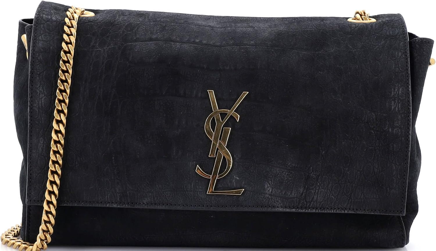 Saint Laurent Classic Monogram Reversible Shoulder Bag Crocodile Embossed Nubuck and Suede Medium, Black