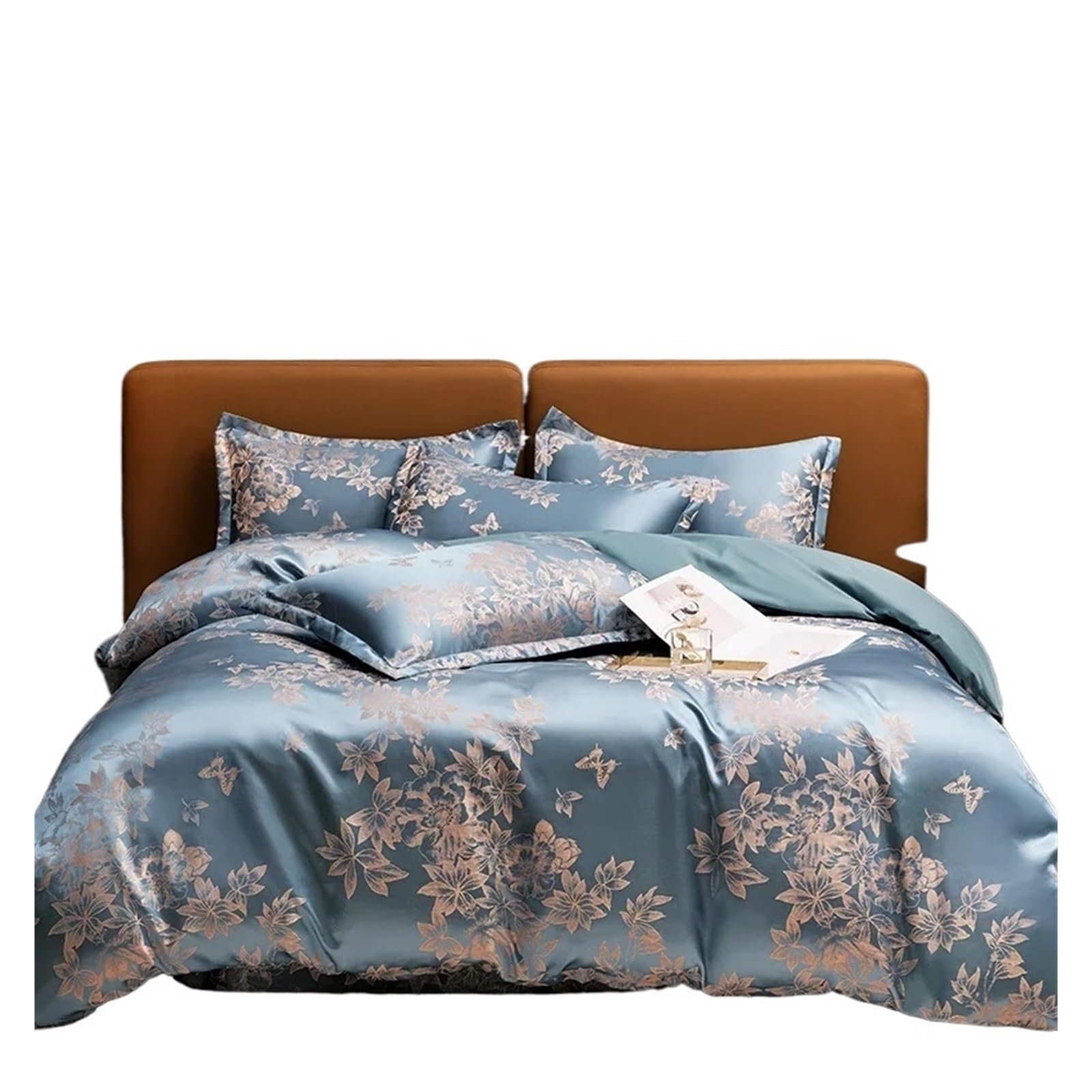 LuoAXINN Satin Bedding Set Jacquard King Size Bedding Set Luxury European Wedding Sets Queen American Satin Double Duvet Cover 220x240(Color 20,SET_BED 1.2M 3PCS)
