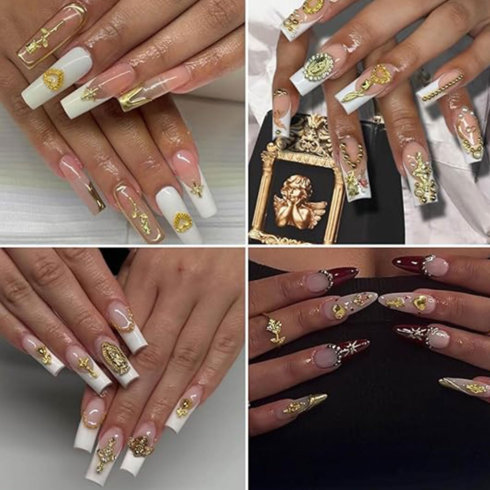 88 sztuk złotych zawieszek 3D na paznokcie, wysokiej jakości zdobienia paznokci, zawieszki do paznokci, ekskluzywne z kamieniami strasu dla luksusowego manicure