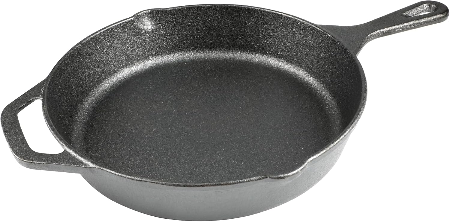 10 Inch Cast Iron Skillet, Pre-Seasoned Frying Pan for Oven, Stovetop, Grill & Campfire, Durable, Non-Toxic, Even-Heating Cookware, Black
