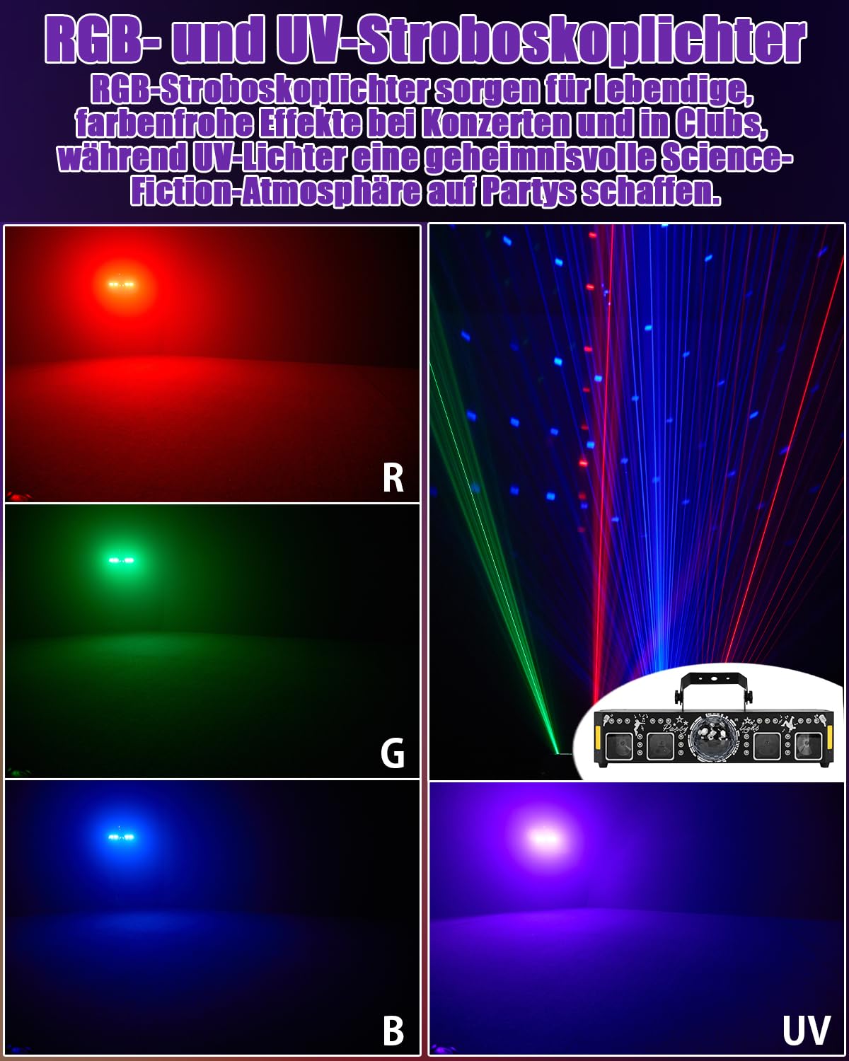 7-in-1 Partylicht LED RGB Musikgesteuertes Discolicht mit Lichteffekt | Musterprojektion,Musik-Disco-Party-Bühnenlichter,Geeignet für Geburtstagsfeiern, Halloween, Clubs, Festivals