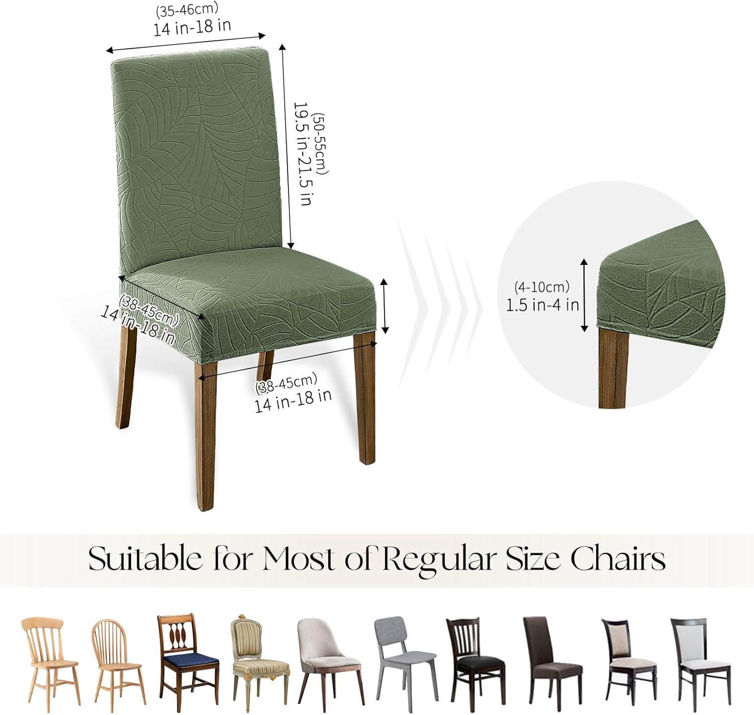 MOSAYT 100% Waterproof Dining Room Chair Covers Set of 6, Super Fit Stretch Jacquard Parson Chairs Slipcovers Removable Washable Chair Seat Protectors for Home, Kitchen, Banquet (Green)