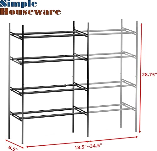 Miniatura 3 de SIMPLE HOUSEWARE Zapateros expandibles de 4 niveles con estantes para 16 pares de zapatos, color negro