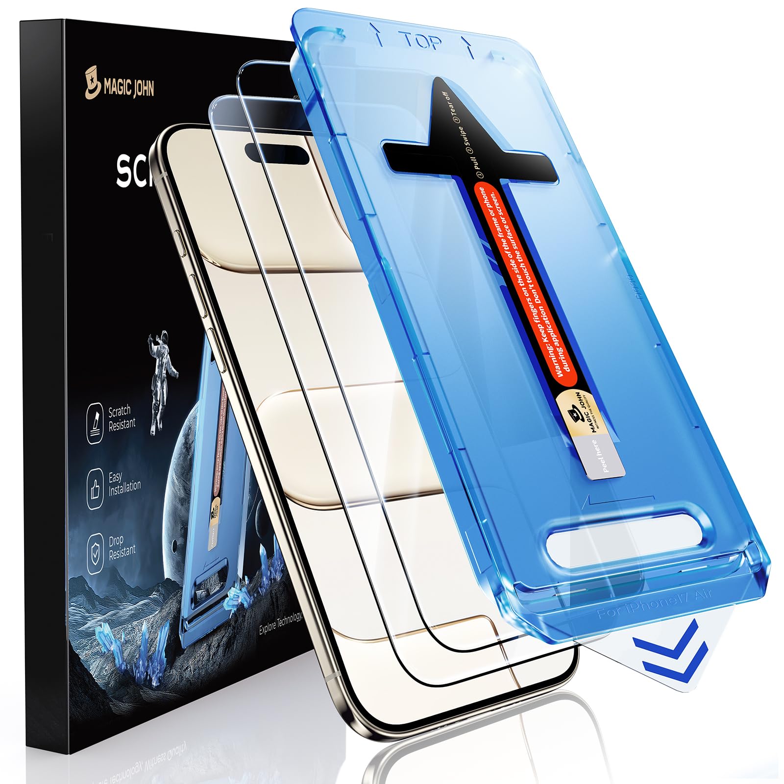 MAGIC JOHN 2 Stück für iPhone Air Schutzglas(6,5 Zoll), Auto-Dust-Eliminierung, 9H Härte Folie, Ultra-Klar Displayschutzfolie, Bläschenfrei, Einfache Installation
