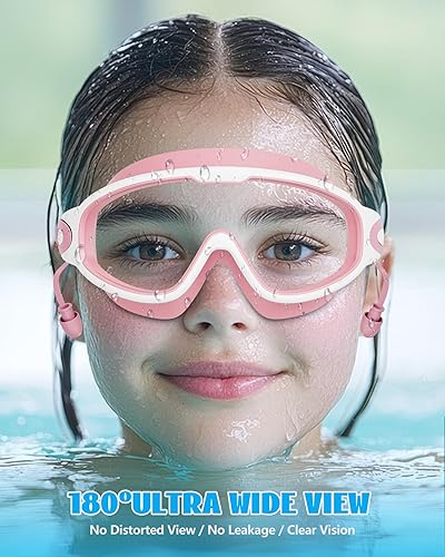 Miniatura 7 de Aegend Nuevo paquete de 2 gafas de natación de visión amplia para niños, gafas antivaho/anti-UV sin fugas con tapones para los oídos para niños de 3