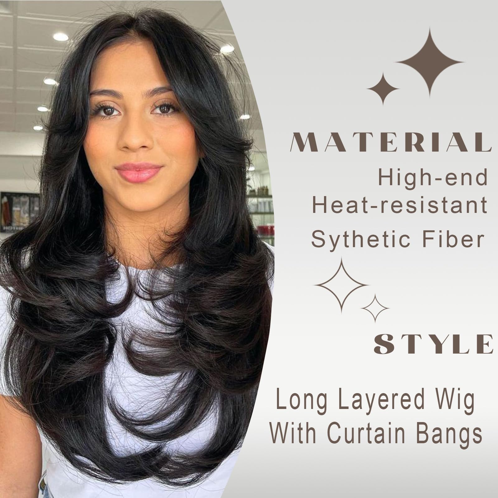 Amazon.com : Aisaide Long Wavy Brown Layered Wig with  display picture 3