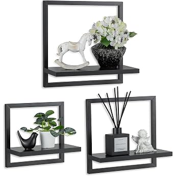 Wall Shelves Black Metal Set of 3 Small Shelves Wall
