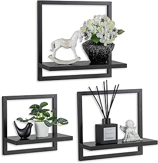 Regal Wand Schwarz Metall: 3er Set Quadratische Wandregale Holz - Modern wanddeko für Wohnzimmer Badezimmer Schlafzimmer Ecke