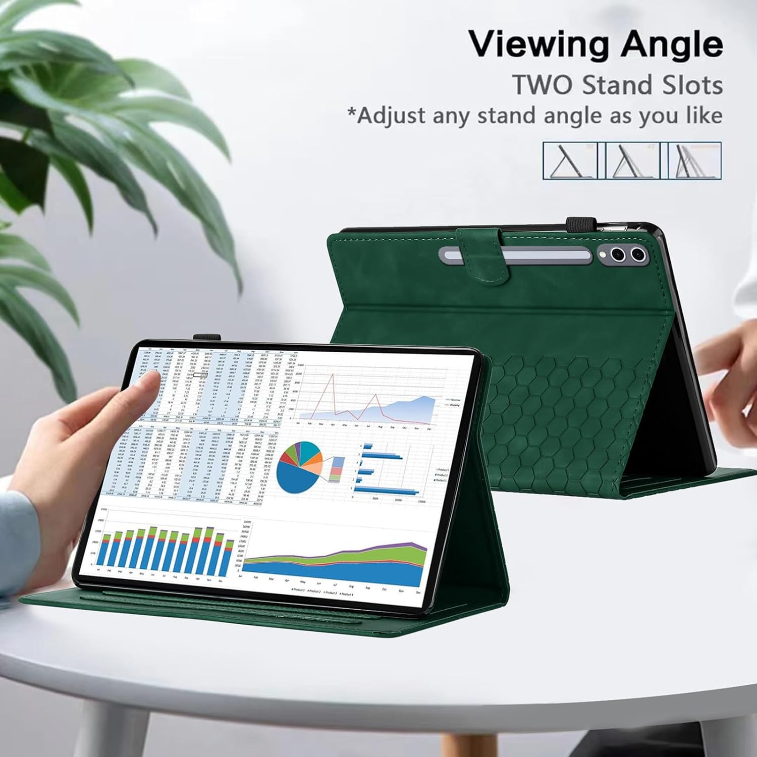 Case for Samsung Galaxy Tab S10 Plus 2024/ S9 FE Plus 5G 12.4 Inch 2023, Multi-Angle Viewing Smart Stand with Pocket Auto Wake/Sleep PU Leather Tablet Cases Flip Folio Cover Green
