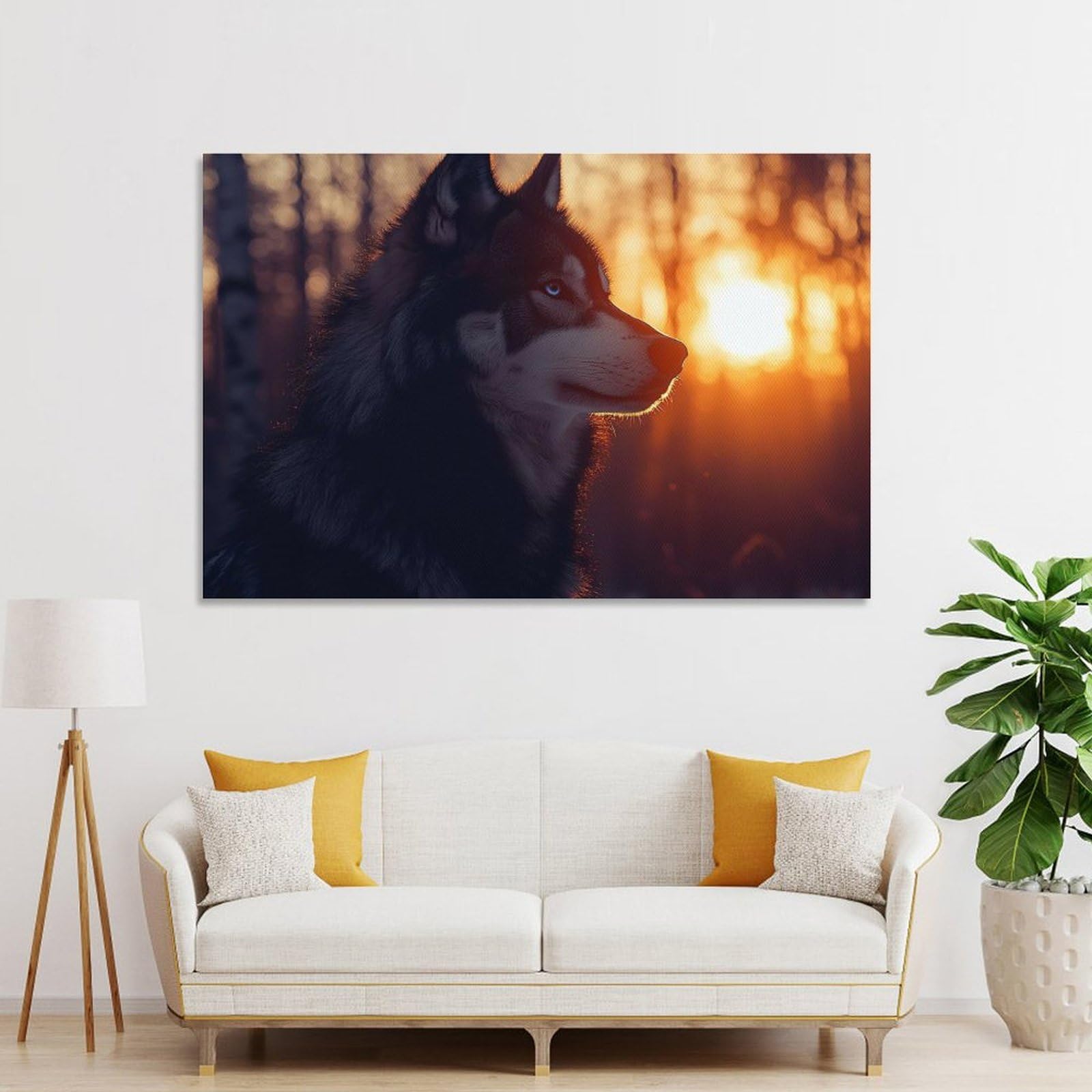Junmoney Husky in Sunset Decorative Wall Artwork, 20x30inch(50x75cm), for Corridors, Hallways Or Apartment Entries, Home Artwork for First Impressions
