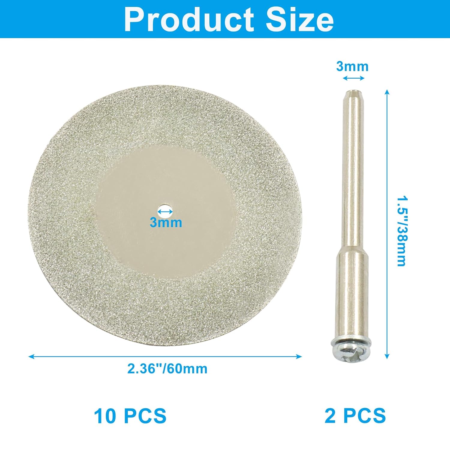 Bivethoi 12 Pack 60mm Mini Diamond Coated Cutting Off Wheels Discs, Silver Rotary Tool Blades with Mandrel for Metal, Wood, Plastic, Jewelry Making