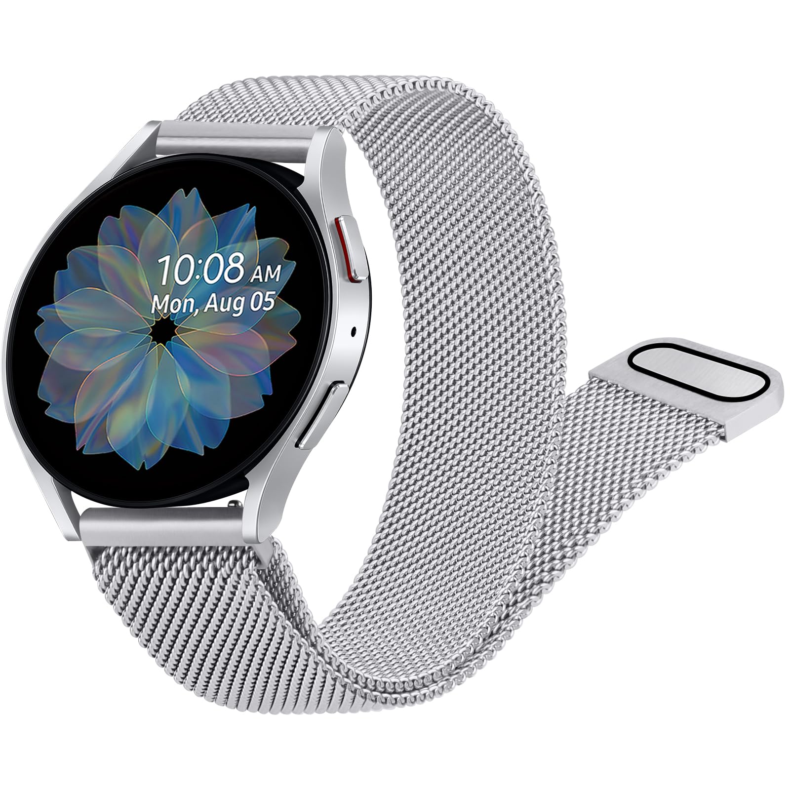 AK Metal Band Compatible with Samsung Galaxy Watch Active 2 Band 40mm 44mm / Galaxy Watch Active, 20mm Stainless Steel Mesh Loop Magnetic Replacement Bracelet Strap for Galaxy Watch 3 41mm / Galaxy Watch 42mm (Silver)