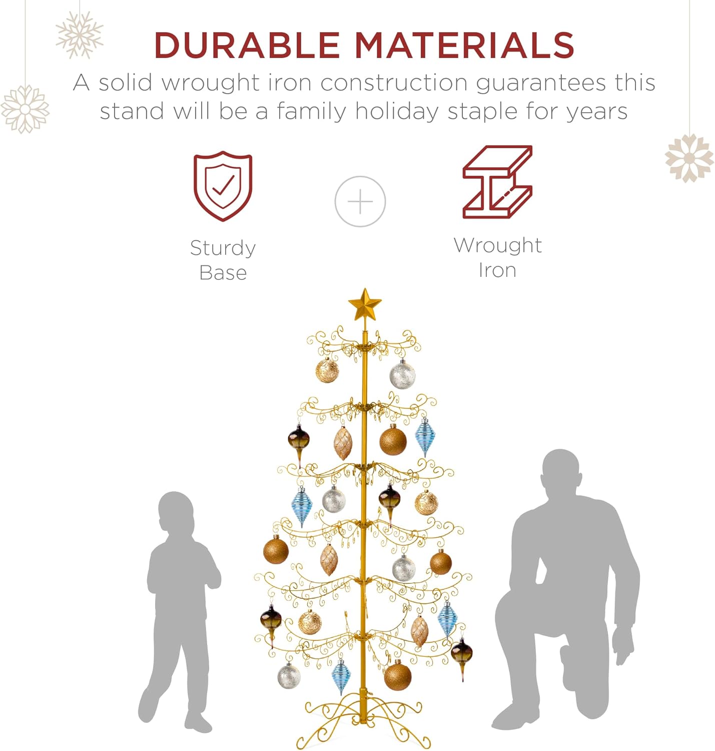 Best Choice Products 6ft Wrought Iron Ornament Display Christmas Tree w/Easy Assembly and Stand - Gold