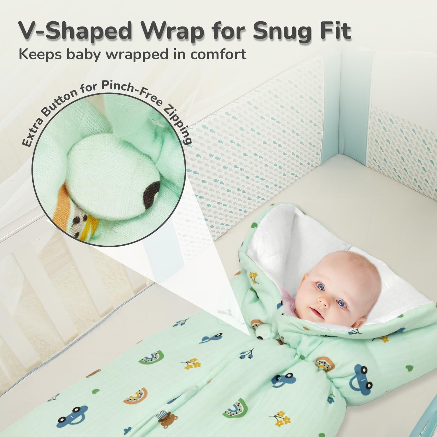 R for Rabbit Snuggy Bliss Baby Sleeping Bag Bedding Set | Premium 100% Muslin Cotton Carrying Nest for New Born Babies & Infant | Travel Friendly for 0-6 Months Baby Girl and Boy (Teddy Green) - Image 5 thumbnail