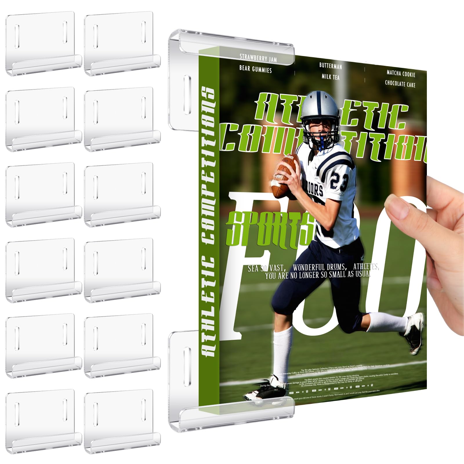 12 Pcs Acrylic Magazine Comic Book Wall Display 3.15''x 2.36'' Clear Wall Mount Magazine Holder Floating Shelves Hanging Record Bookshelf Album Brochure Storage Picture Rack for Home Office Decor