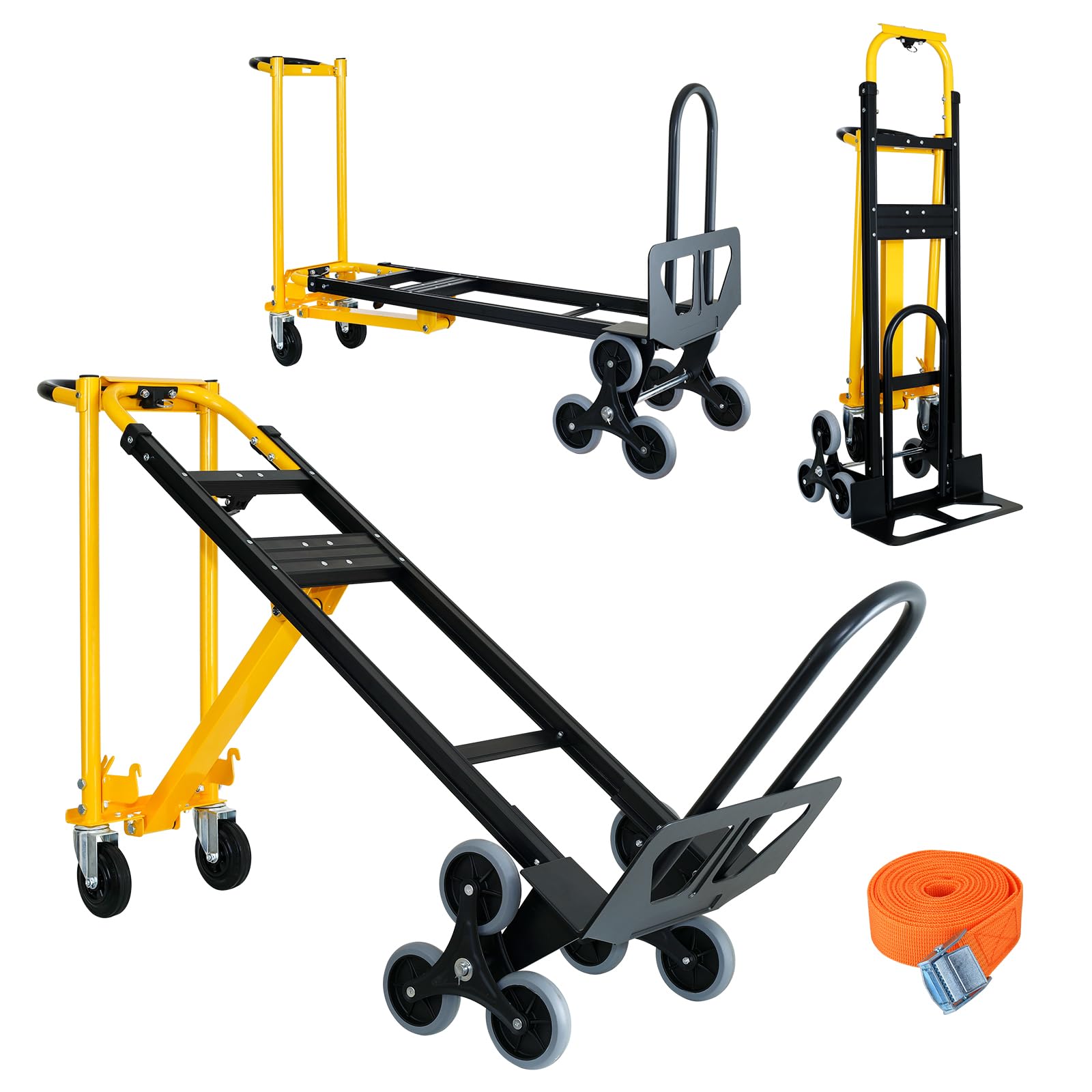 3 in 1 Heavy Duty Industrial Convertible Hand Truck Dolly,1000 LBS Capacity Aluminum Dolly Hand Truck for Stairs,Stair Climbing Hand Trucks with Rubber Wheels for Moving,Transport(Yellow)