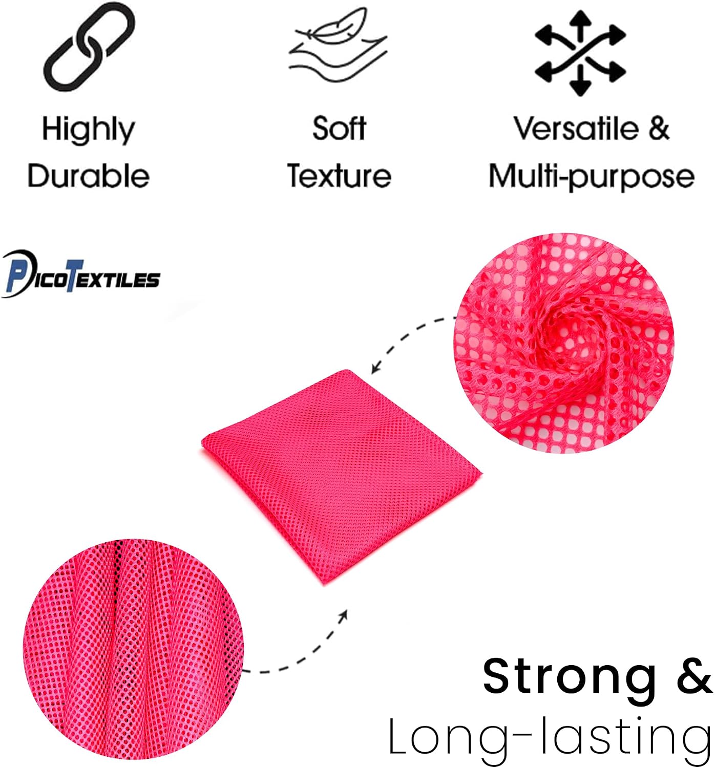 Pico Textiles 1 Yard Bolt – Neon Pink Polyester King Mesh Jersey Fabric - 60" Wide - Large Holes - Durable Athletic Mesh Fabric for Sewing Soccer and Basketball Jerseys Uniforms