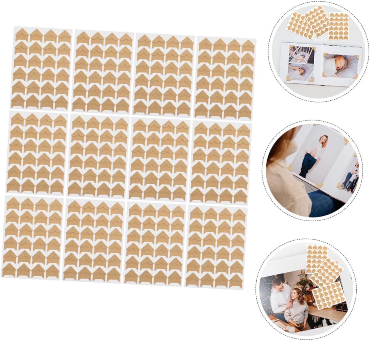 DOITOOL 12 Sheets Adhesive Photo Corners for Scrapbooking Self-Stick Kraft Paper Picture Mounting Corners for Albums Journals and DIY Memory Keeping