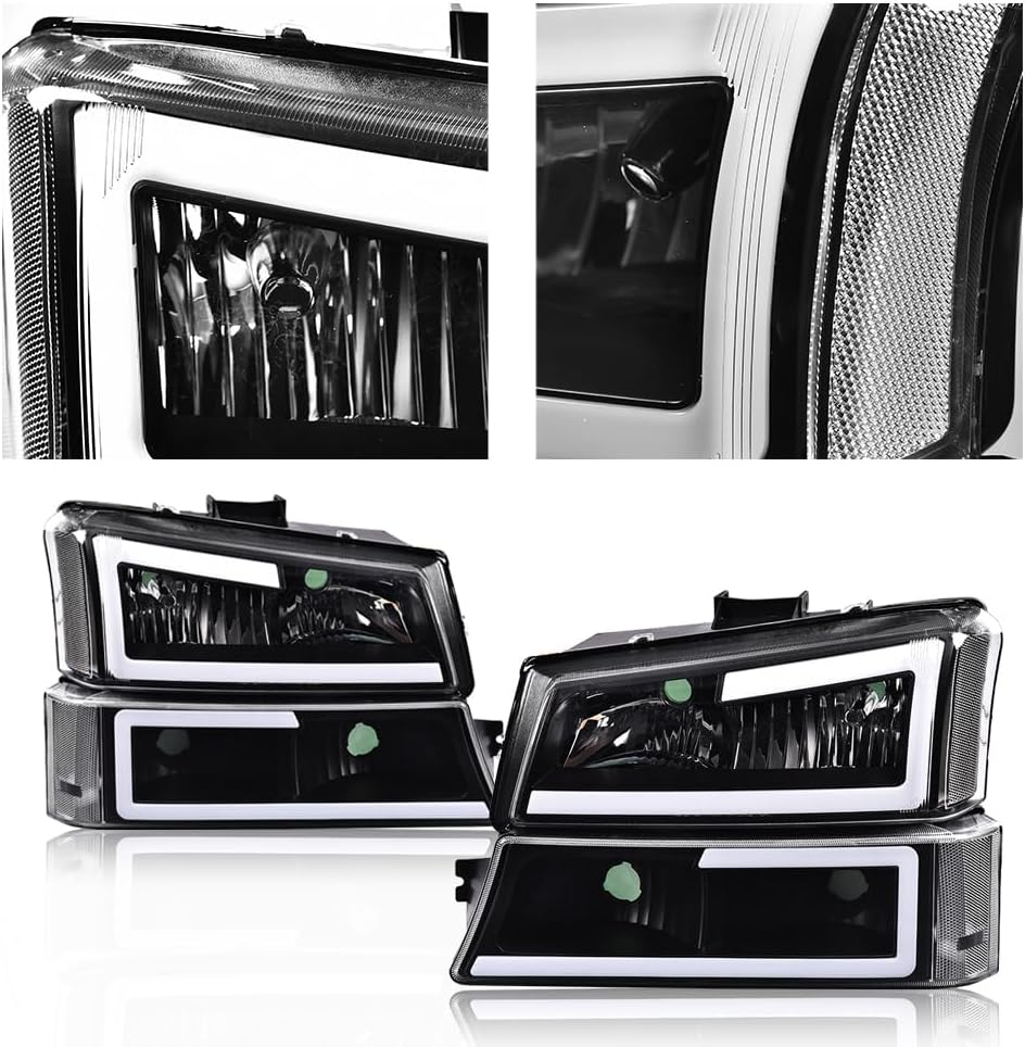 CROSSDESIGN Headlights Assembly Fit Chevy Silverado 1500/2500/3500 HD Models & Avalanche 1500/2500 2003-2006 Pair Front Left and Right Side Clear Lens Black Housing Clear Reflector