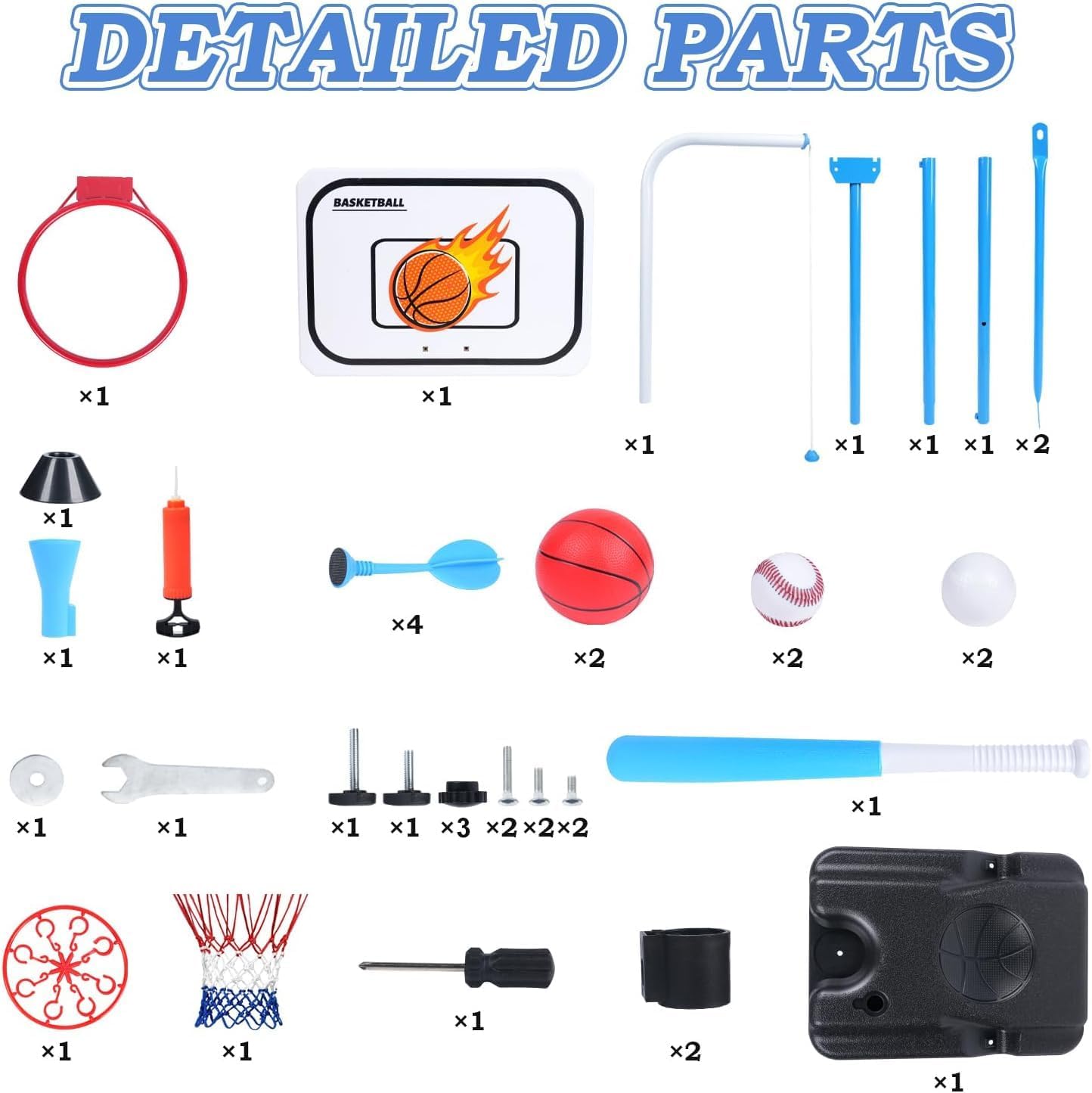 4 in 1 Kids Basketball Hoop, Basketball Hoop for Kids with Dart Board & T Ball Set & Hanging Baseball Pool Basketball Hoop Indoor & Outdoor Toddler Outdoor Toys Birthday Gifts for Boys Girls image 7 of 7 B0DBSXR36Y