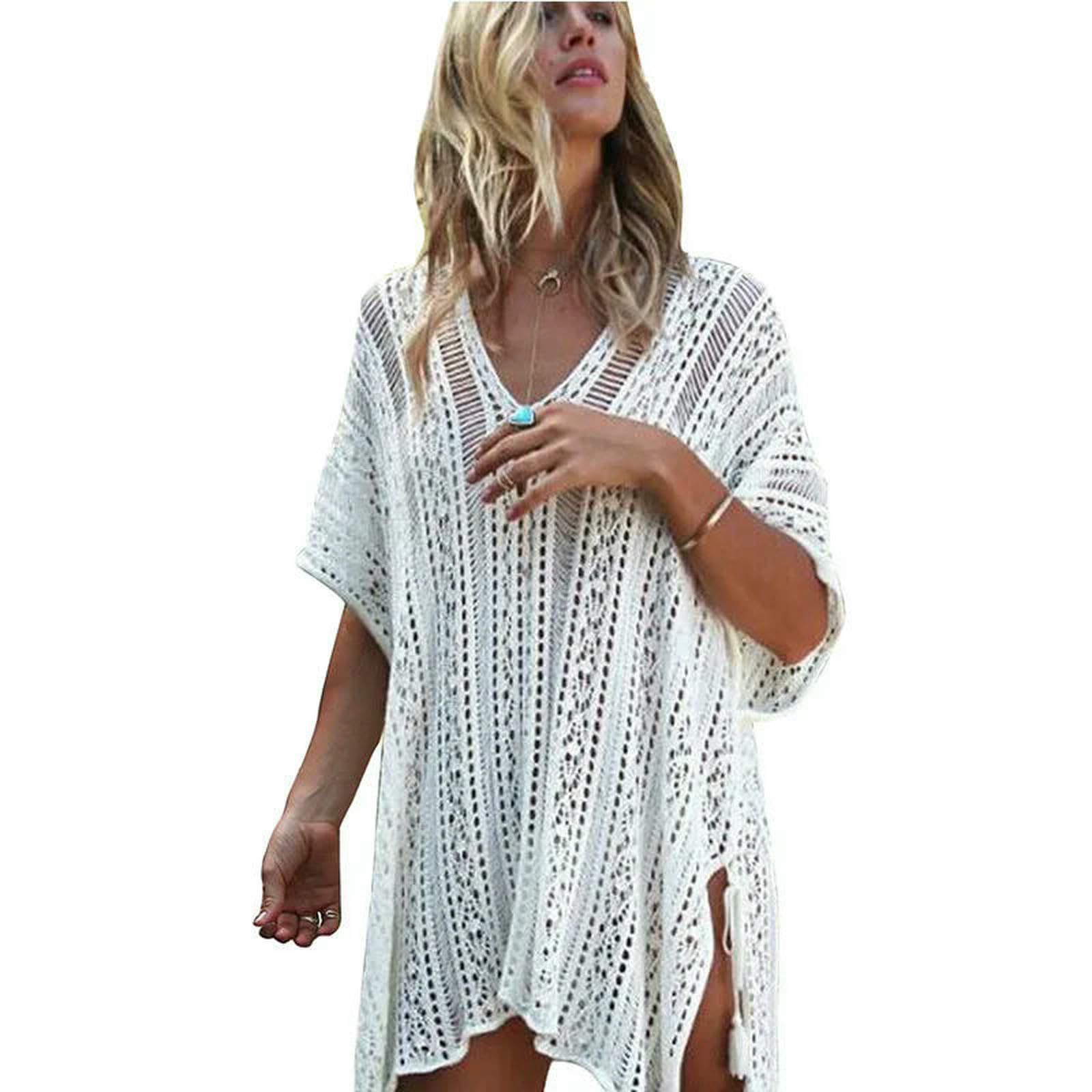 Abito da Spiaggia Donne Bikini Copertura Cavo-out Maglia all'Uncinetto Kaftan Estivo Costume Bagno Costumi Bagno-Grigio-Una Taglia