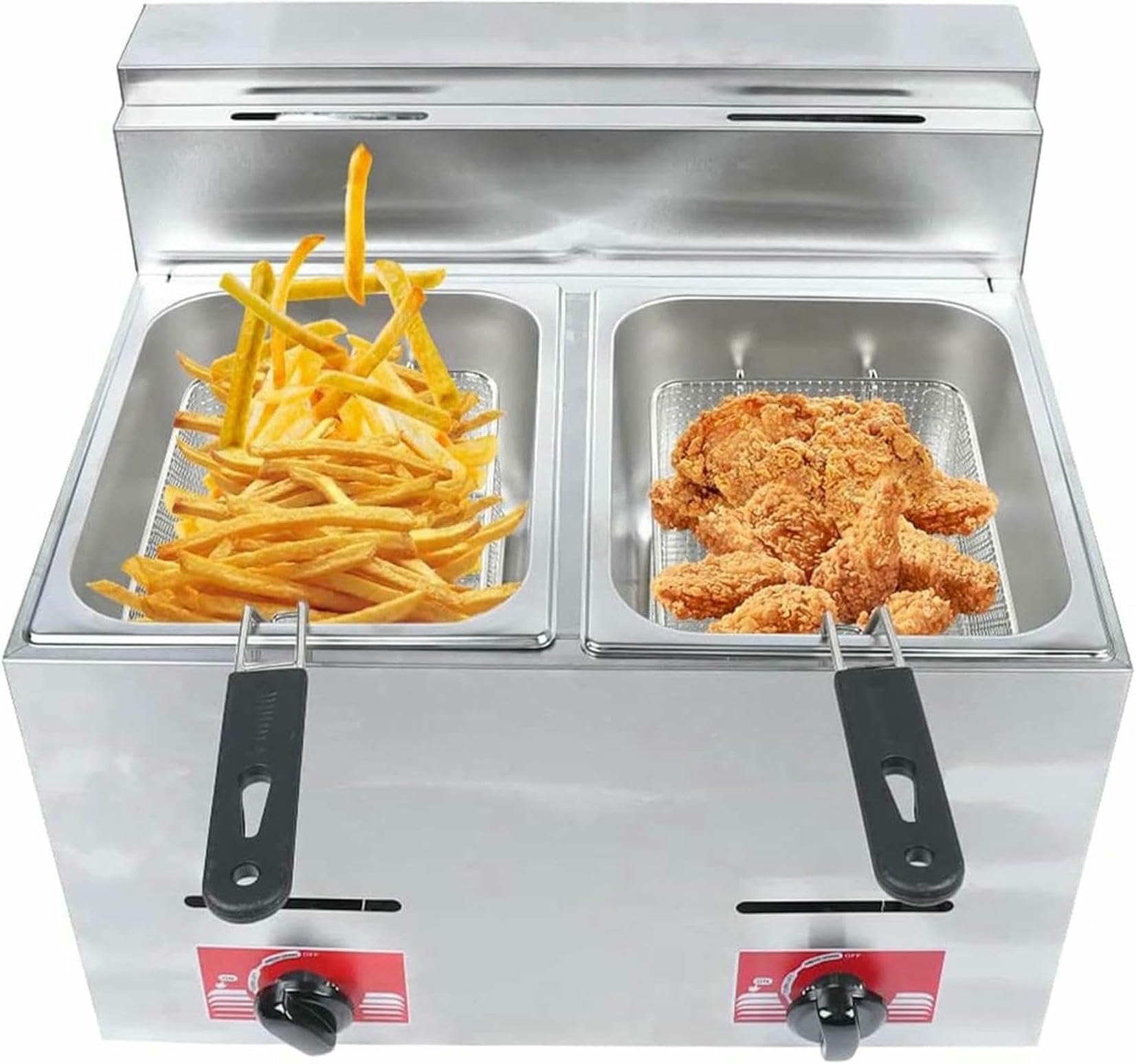 Cesta para freidora de Grasa Comercial de 6 l x 2 Pulgadas, freidora de Gas GLP Comercial de encimera de Acero Inoxidable, freidora de Gas Profesional con Cesta y Pala para Cocina Comercial
