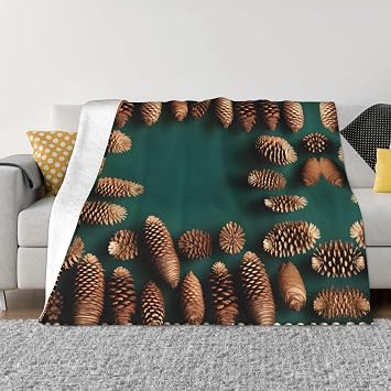 Pine Cone Border Flannel Sofa Blanket, 50x40 inch | Fluffy, Suitable for All Seasons, All Places