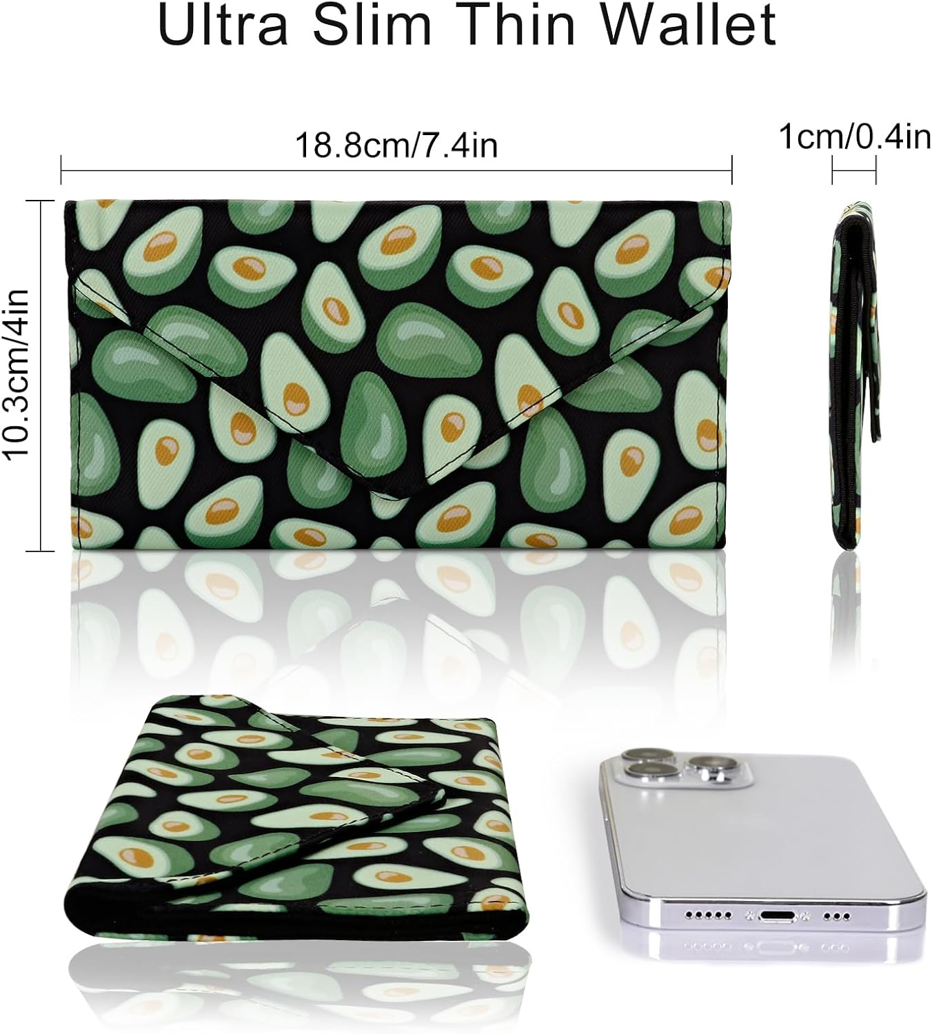 Envelope Wallet with Card Holder Avocade Fruit Print Clutch Water Repellent Washable Cloth Purse for Women image 3
