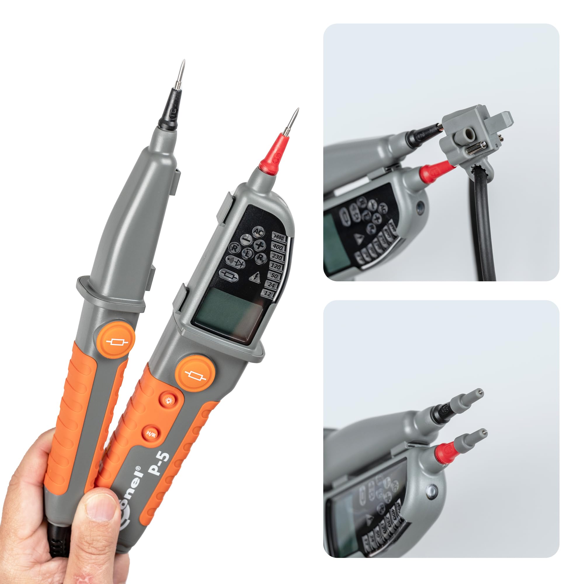 SONEL P-5 Indicateur de Tension Bipolaire Professionnel - Mesure Automatique AC/DC jusqu'à 1000 V, Alertes Sonores, Test RCD, Étanche IP65, Écran LCD avec Lampe Torche, CAT IV 600 V/CAT III 1000 V