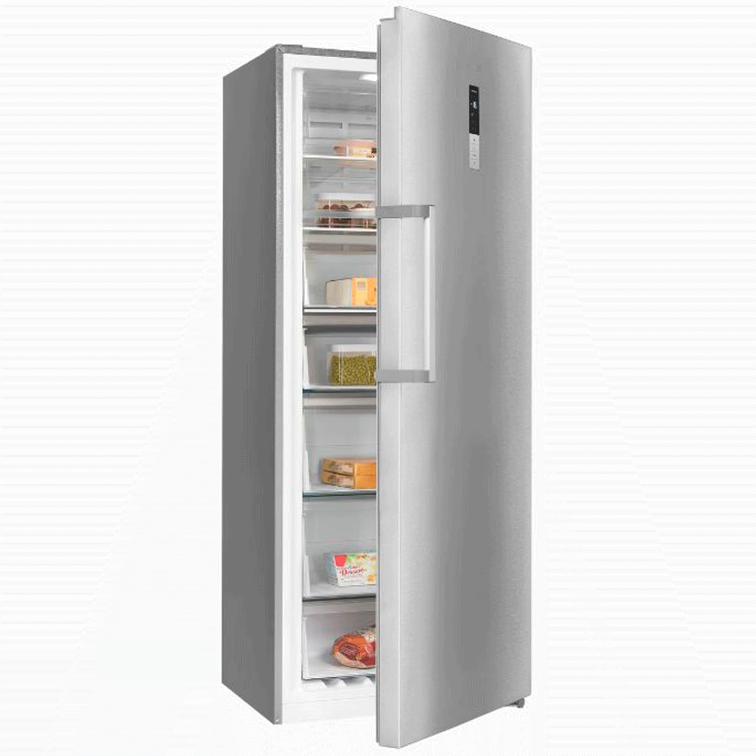 Exquisit® Congelador Vertical 380L No Frost Inoxlook Clase D Dual Digital | Control digital, congelación rápida, puerta reversible y medidas 185,5 x 71,0 x 71,0 cm