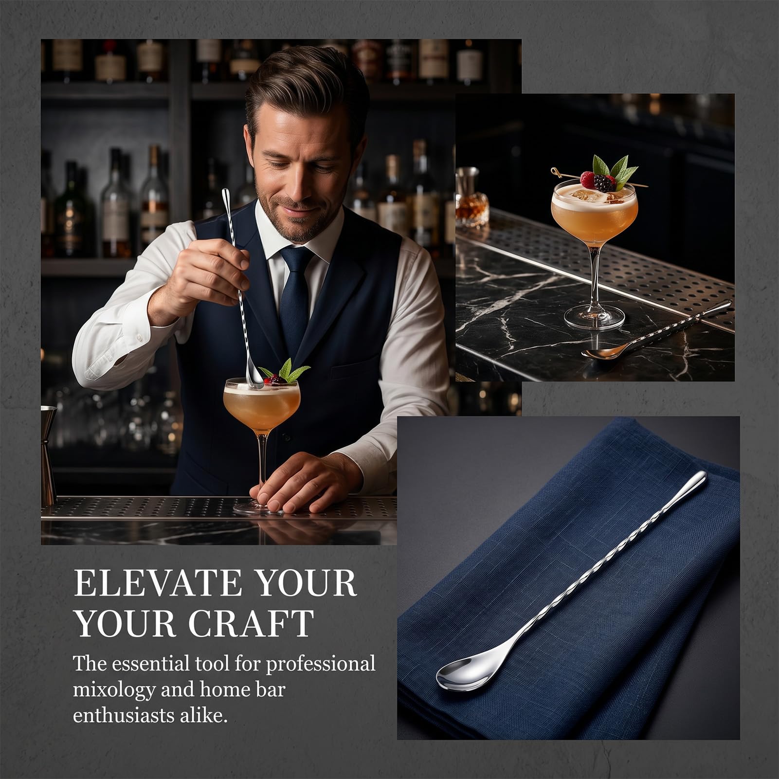 2PCS Cocktail-Mischlöffel aus Edelstahl,Hochwertiger Edelstahl Barlöffel Mit Langem Griff, Spiral Design Für Präzises Rühren, Löffel Lang Und Lange Löffel Ideal Für Cocktails